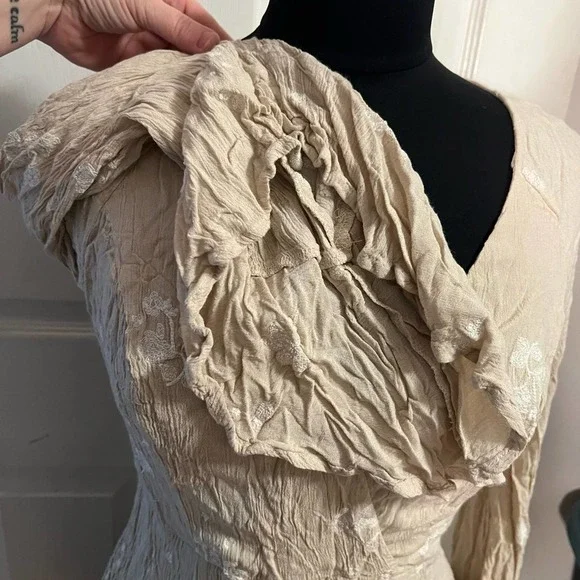 Free People Tan & Cream Almond Combo Jasmine Embroidered Boho Mini Dress 8 - Picture 6 of 11